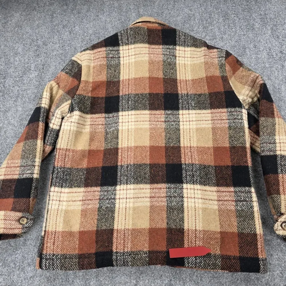 Vintage Sears Jacket Mens Medium Brown Plaid Flannel Quilted Lined Workwear 70s - Picture 12 of 16